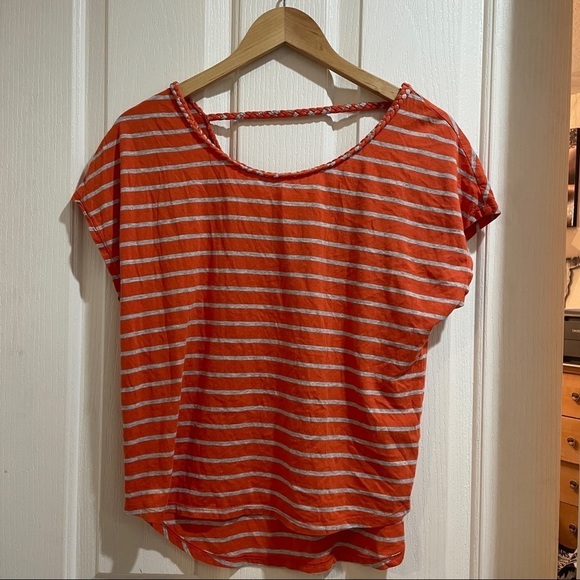 TWO by Vince Camuto orange Gray Striped top summer tee size small - Picture 2 of 6